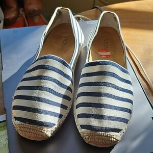 Vionic Espadrilles Shoes Flats Nautical Blue White Striped Valeri Flats 8.5